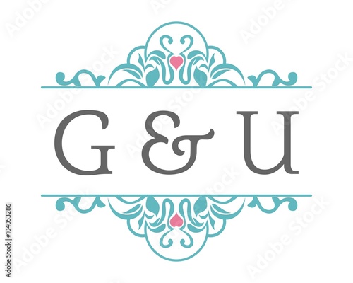G & U Initial Wedding Ornament Logo