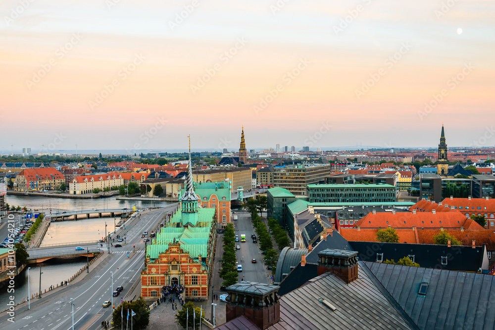 Fototapeta premium Copenhagen View from Above. Copenhagen evening panoramic view