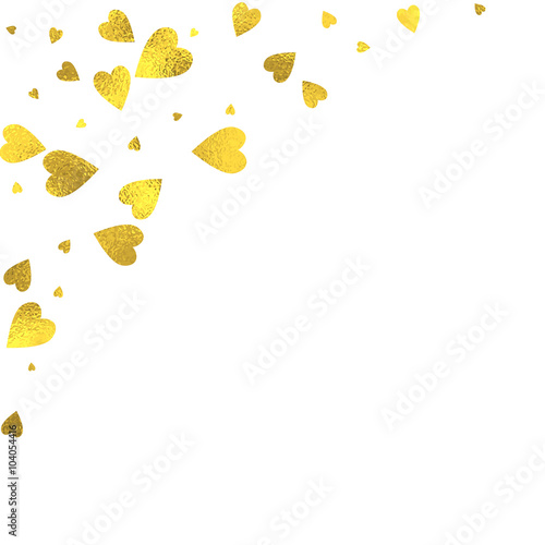 Gold glittering foil hearts on white background, vector isolated design elements