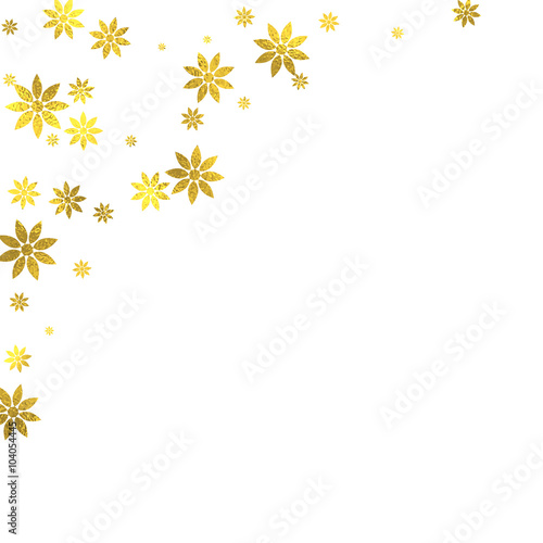 Gold glittering foil flowers on white background, vector isolated design elements