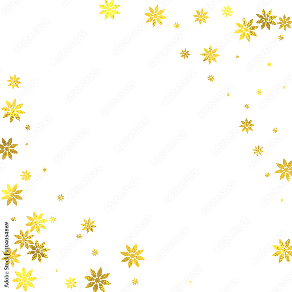Gold vintage decoration frame with golden foil flowers isolated on white background, vector design elements