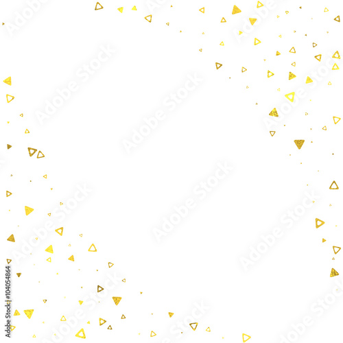 Gold vintage square frame with foil triangles isolated on white background, vector design elements