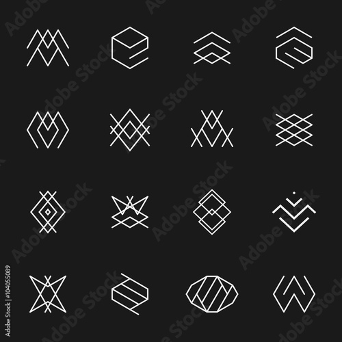 Hipster style icons, labels for logo design. Abstract geometric pattern shapes template, possible deconstruction. 