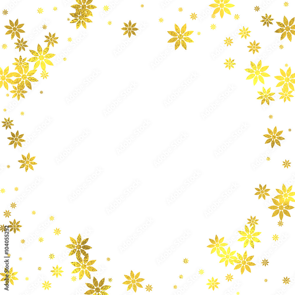 Gold glittering decoration frame with golden foil flowers isolated on white background, vector design elements Gold glittering decoration frame with golden foil flowers isolated on white background, vector design elements