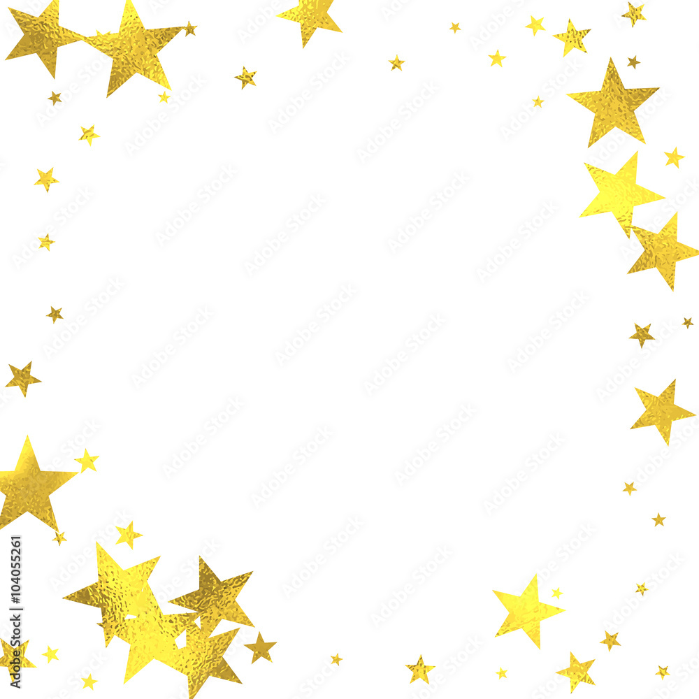 Obraz premium Gold glittering frame with foil stars isolated on white background, vector design elements