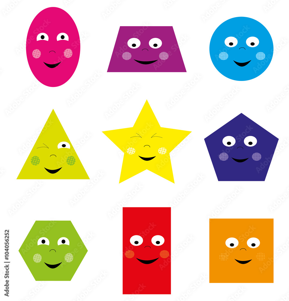 collection of smiling, happy cartoon geometric shapes / educational set of  basic shapes for children on white background Stock Vector | Adobe Stock