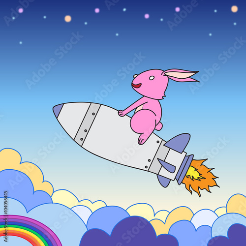 vector cartoon character rabbit riding rocket