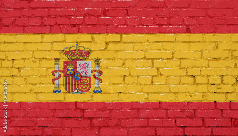 Flag of Spain, Spanish Flag painted on brick wall Flag of Spain, Spanish Flag painted on brick wall
