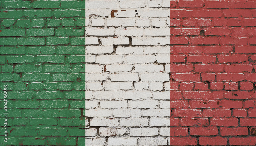 Brick wall with painted flag of Italy Brick wall with painted flag of Italy