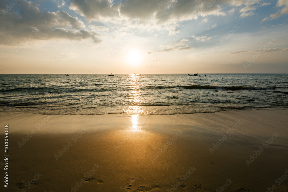 Picturesque seaview, sunset in Andaman sea, Naithon beach, Phuket. Dramatic sunset at Naithon Beach, Phuket, Thailand