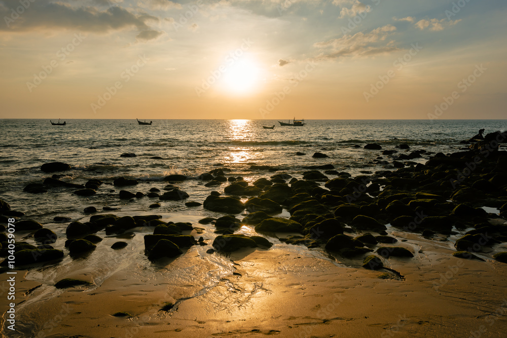 Picturesque seaview, sunset in Andaman sea, Naithon beach, Phuket. Dramatic sunset at Naithon Beach, Phuket, Thailand Picturesque seaview, sunset in Andaman sea, Naithon beach, Phuket. Dramatic sunset at Naithon Beach, Phuket, Thailand