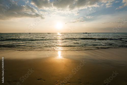 Picturesque seaview  sunset in Andaman sea  Naithon beach  Phuket. Dramatic sunset at Naithon Beach  Phuket  Thailand