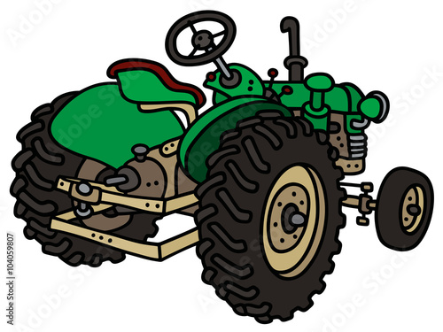 Classic green open tractor / Hand drawing, vector illustration