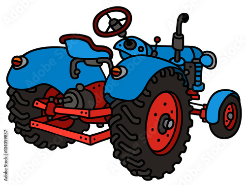 Classic blue open tractor / Hand drawing, vector illustration