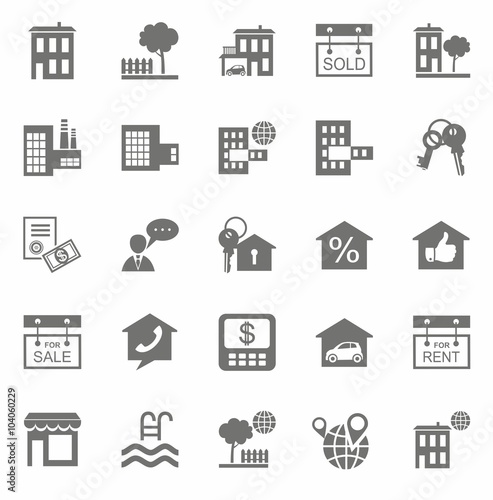 Real estate, monochrome icons. 