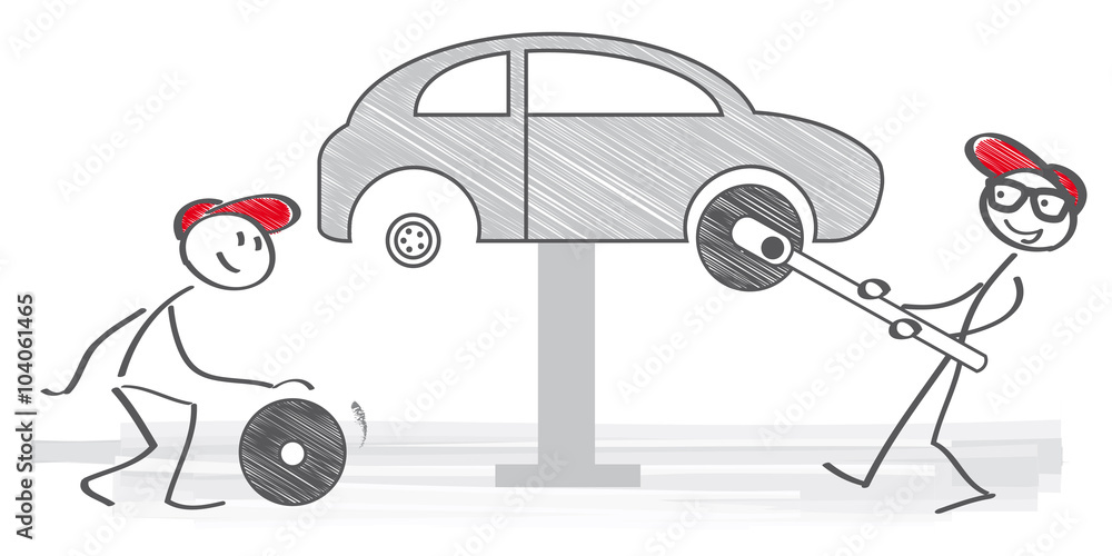Reifenwechsel in KFZ-Werkstatt – Stock-Vektorgrafik | Adobe Stock