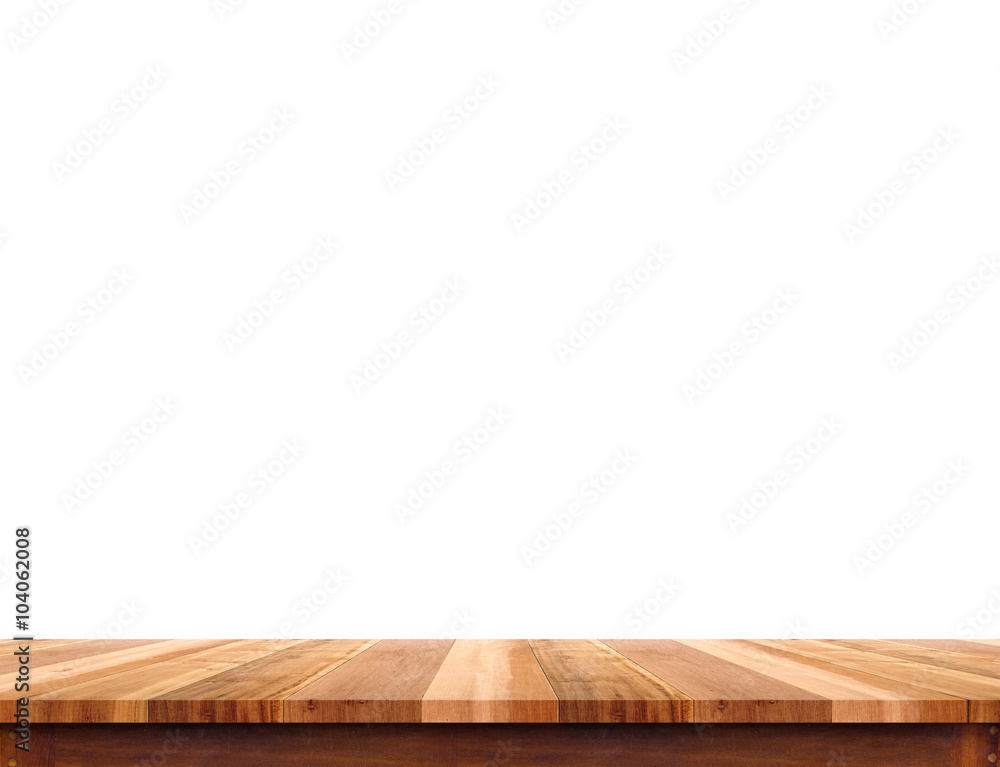 Empty brown wood table top isolate on white background, Leave sp Empty brown wood table top isolate on white background, Leave sp