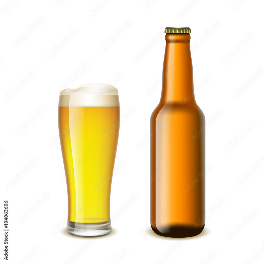 Glass and a bottle of beer Glass and a bottle of beer