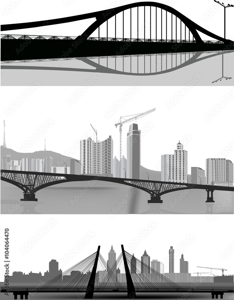 three landscapes with grey bridges