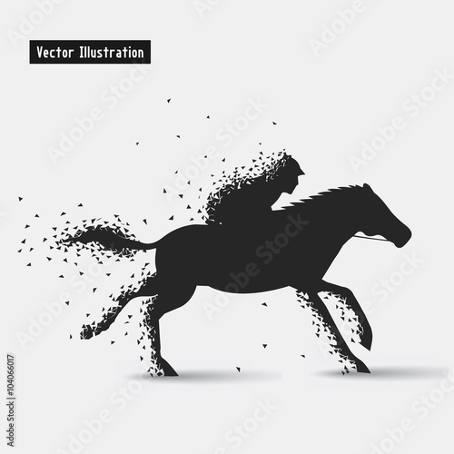 Horseback riding. Vector eps10 illusration. Particle divergent composition