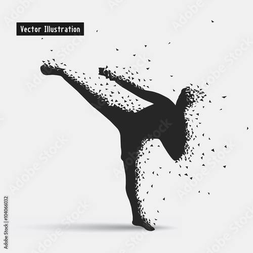 Kickboxing. Vector eps10 illusration. Particle divergent composition