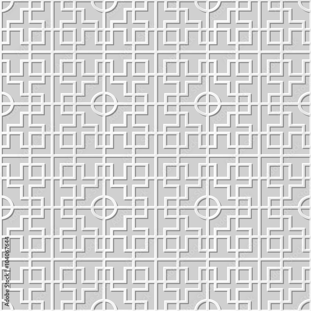 Vector damask seamless 3D paper art pattern background 314 Round Square Cross
