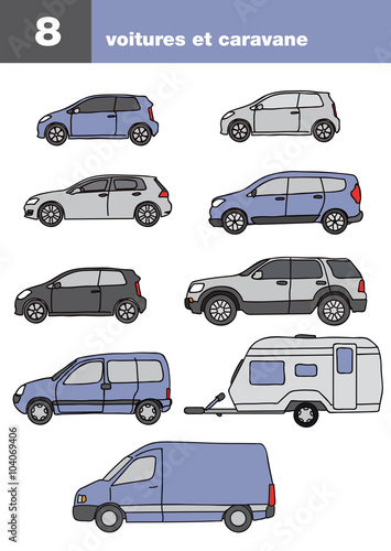 Icônes de voitures et une caravane