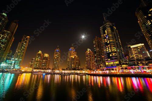 Dubai marina panorama of skyscrapers in summer night  Dubai  UAE