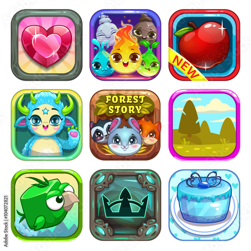 Set of funny cool app store game icons
