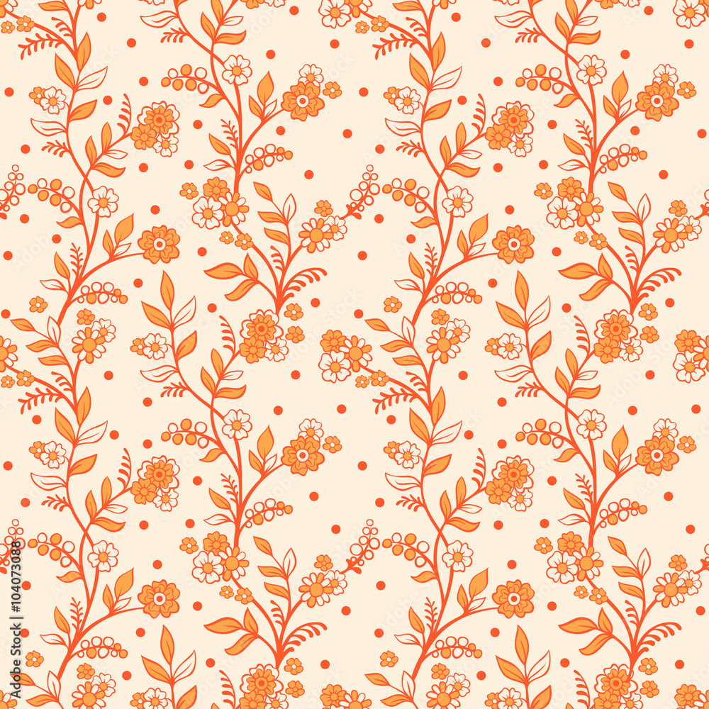 Cute seamless floral pattern. Vector illustration with seamless lace flowers on a yellow background.