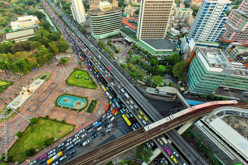 Landscape building modern business district of Bangkok. X-shaped