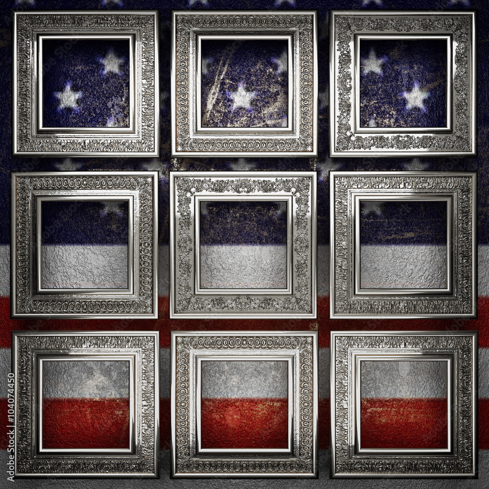silver background painted to US flag - obrazy, fototapety, plakaty 