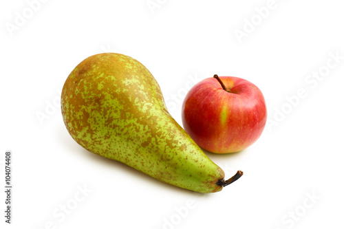pear and Apple on white background