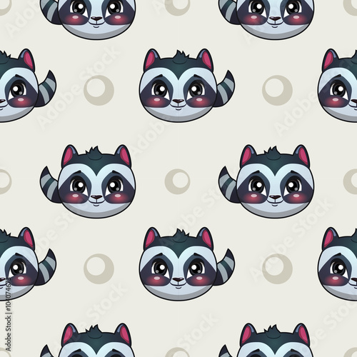 Seamless pattern with funny raccoon faces