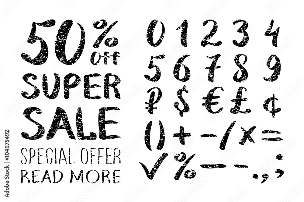 A set of signs Sale and set of numbers. lettering style. Vector. Super Sale. Big sale. Sale tag. Sale poster. Sale vector. Super Sale and special offer. 50% off. Vector illustration.