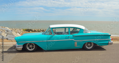  Classic Light Blue motorcar on show at Felixstowe seafront.