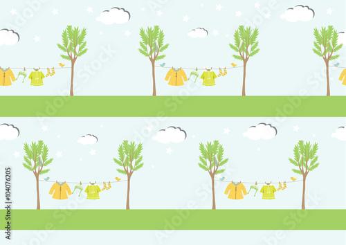 Baby clothes on clothespin  seamless pattern  Vector illustrations