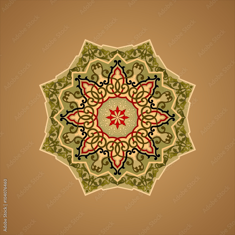 Vintage ornamental design with, arabesques mandala/rosette with careful group component parts for easy access and coloring