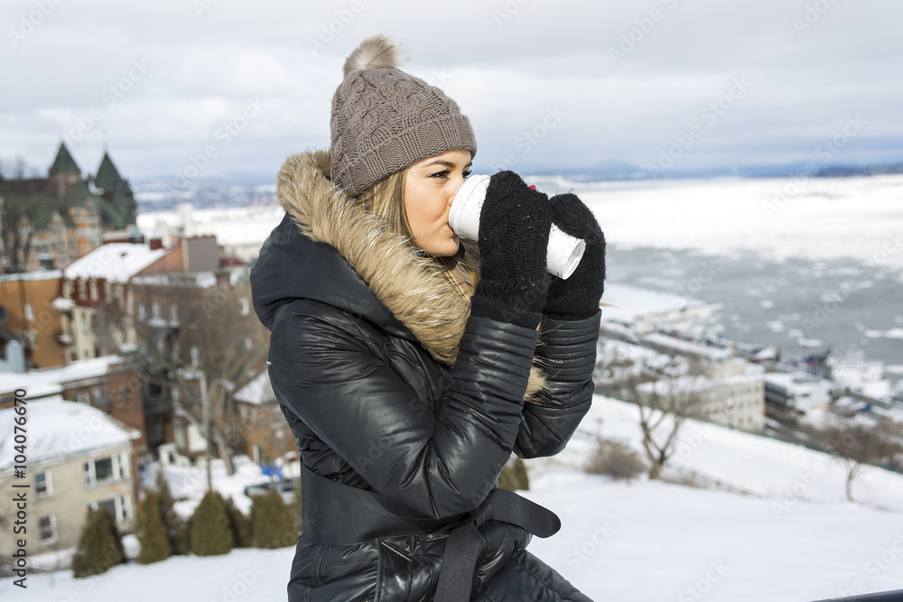 glamorous winter portrait of a girl outside