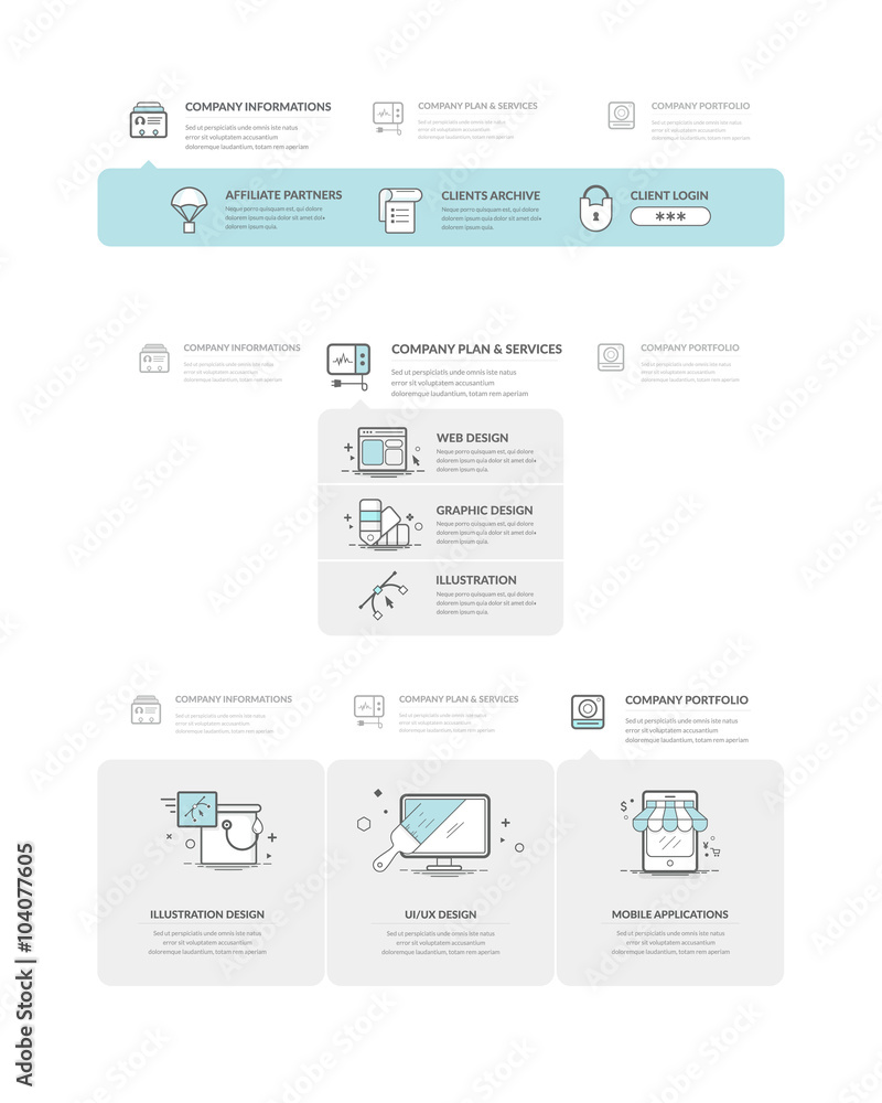 Website navigation elements:
Set of colorful navigation elements for company, personal business website portfolio 