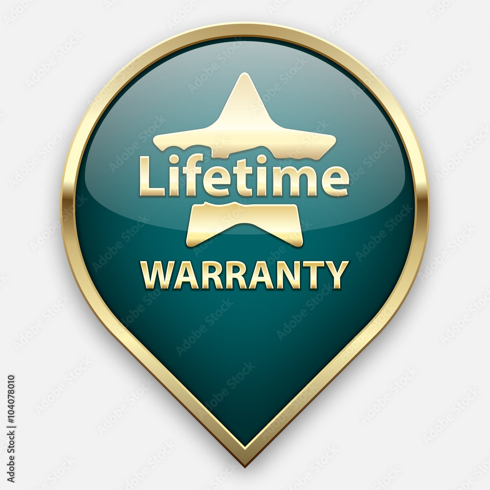 Green lifetime year warranty plate in golden frame
