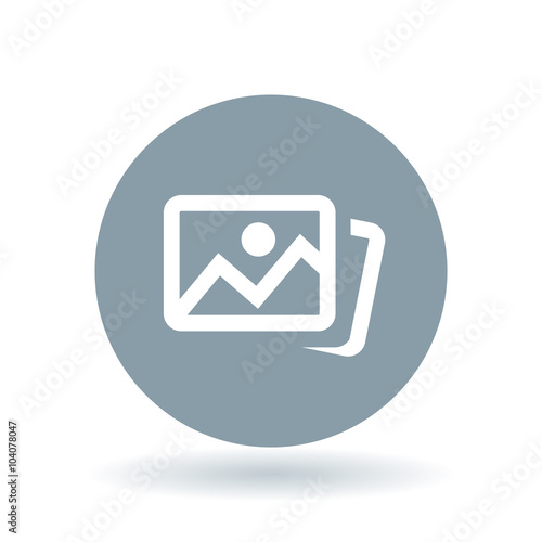 Digital photos icon. Photo album sign. Image gallery symbol. White image gallery icon on cool grey circle background. Vector illustration.