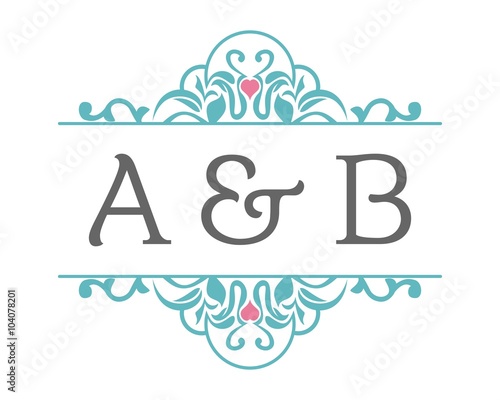 A & B Initial Wedding Ornament Logo
