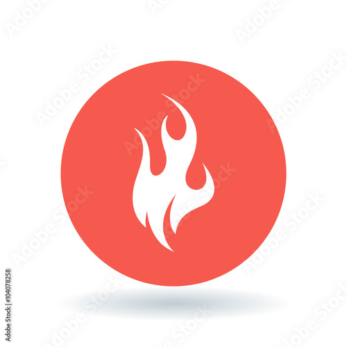 Fire icon. Flame sign. Flammable symbol. White fire icon on red circle background. Vector illustration.