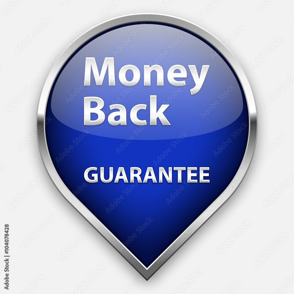 Blue money back guarantee plate in silver frame Blue money back guarantee plate in silver frame
