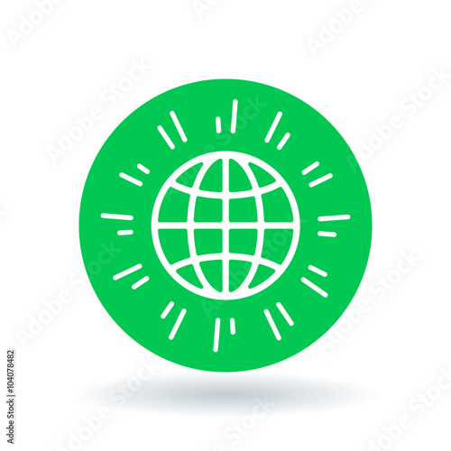 Globe icon. Global sign. World symbol. White world globe icon on green circle background. Vector illustration.