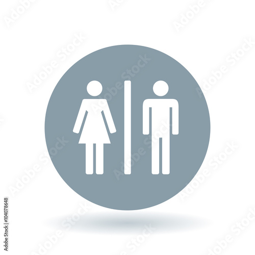Male and female icon. Gender sign. Toilet symbol. White male and female icon on cool grey circle background. Vector illustration.