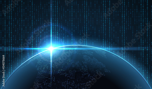 Sunrise over the Earth in cyberspace. EPS10