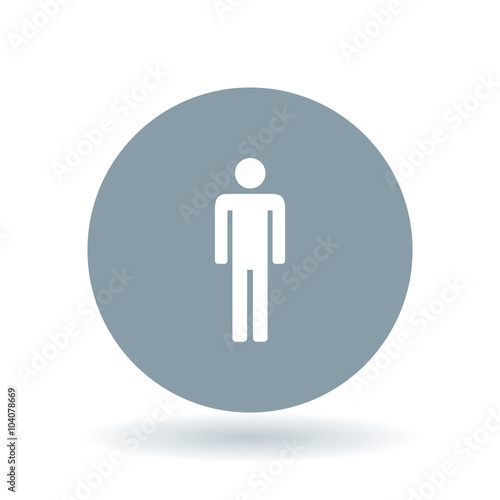 Male gender icon. Man silhouette sign. Masculine gender symbol. White male sign on cool grey circle background. Vector illustration.