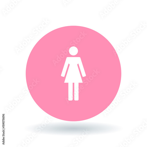 Female gender icon. Ladies sign. Women symbol. White female sign on pink circle background. Vector illustration.